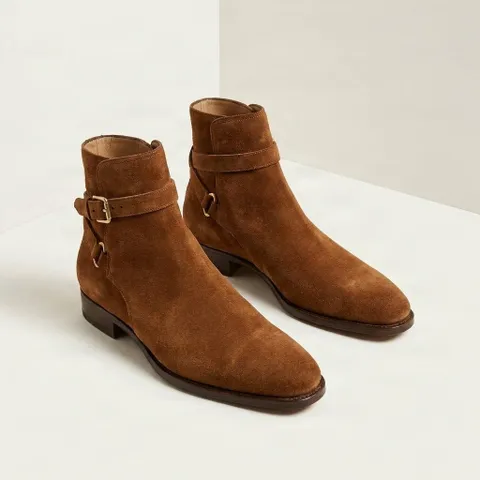 Brown suede jodhpur boots buckle two