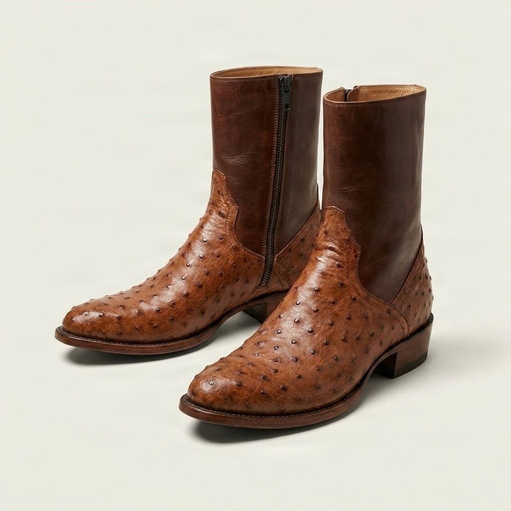 Brown leather cowboy boots