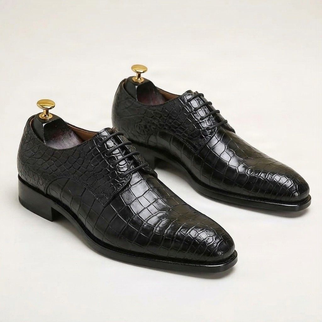 Black alligator derby shoes