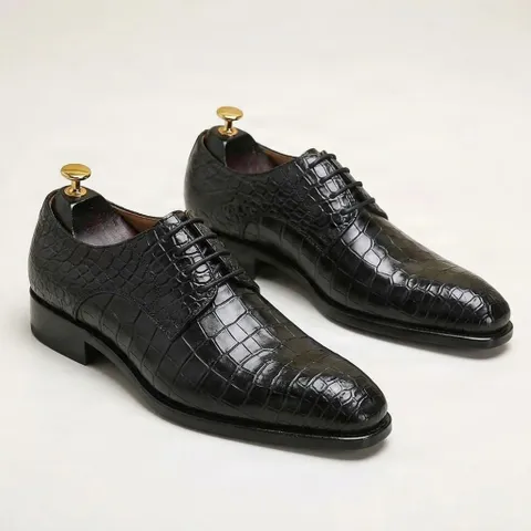 Black alligator derby shoes