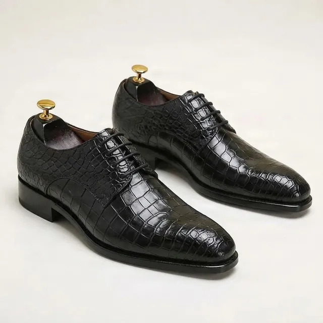 Black alligator derby shoes
