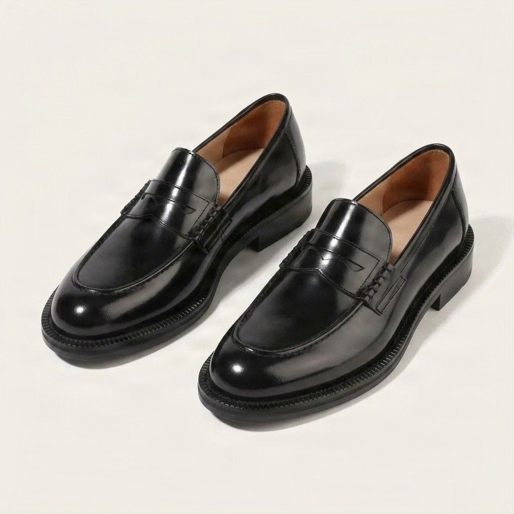 Black leather penny loafers
