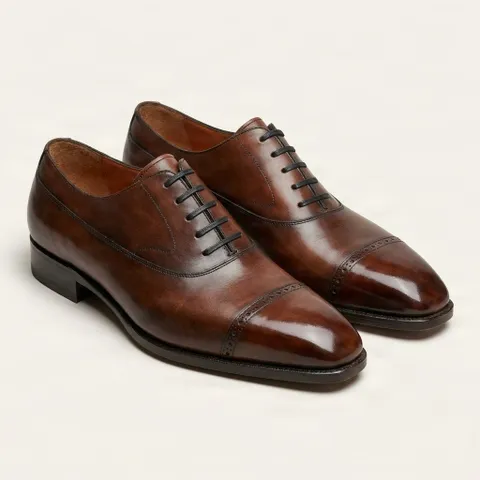 Brown leather oxford cap toe brogues