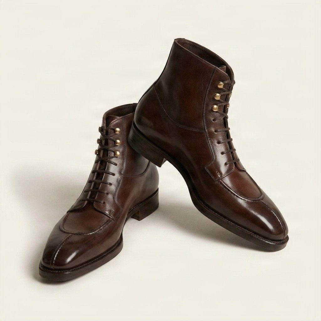 Brown leather ankle boots split toe
