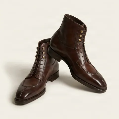 Brown leather ankle boots split toe