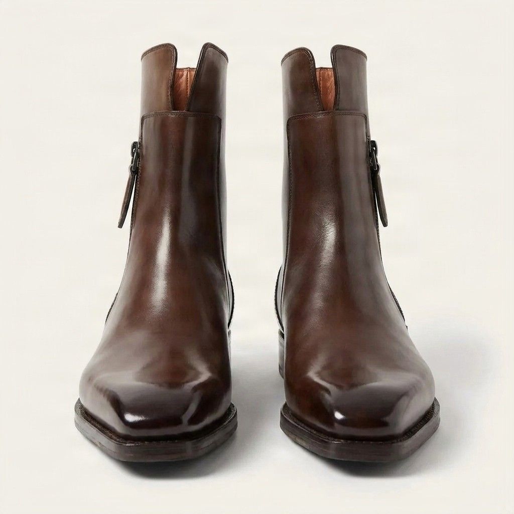Brown leather ankle boots pointed toe