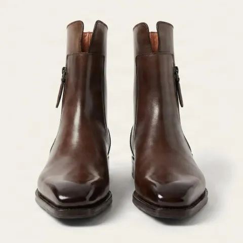 Brown leather ankle boots pointed toe