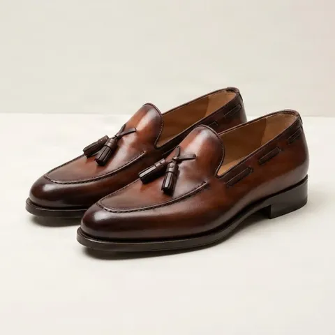 Brown leather tassel loafers