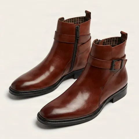 Cognac leather jodhpur boots side zip