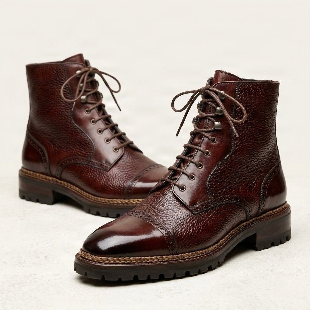 Burgundy leather ankle boots