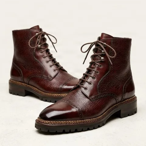 Burgundy leather ankle boots