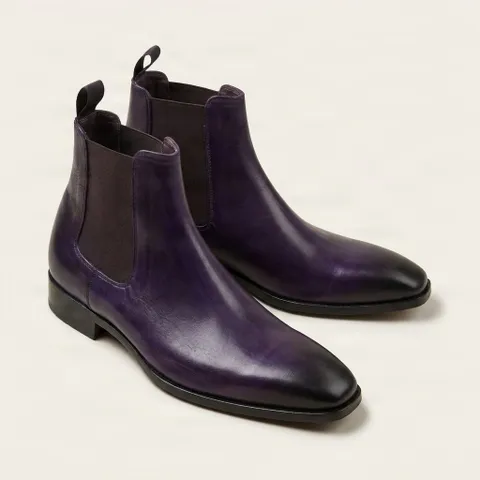 Purple leather chelsea boots