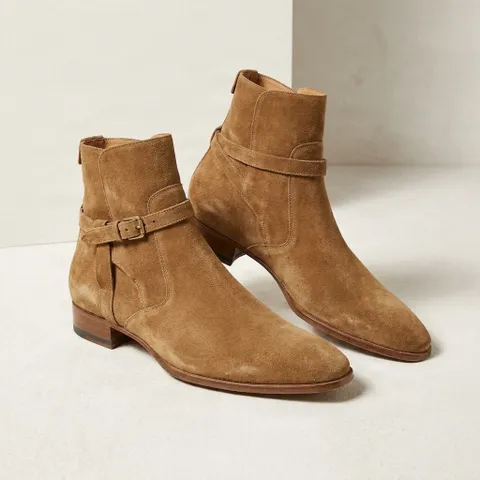 Tan suede dress jodhpur boots