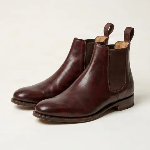 Burgundy leather chelsea boots pull tab