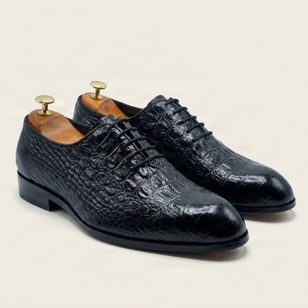 Black alligator oxford shoes plain toe