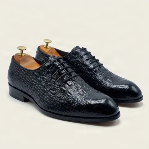Black alligator oxford shoes plain toe