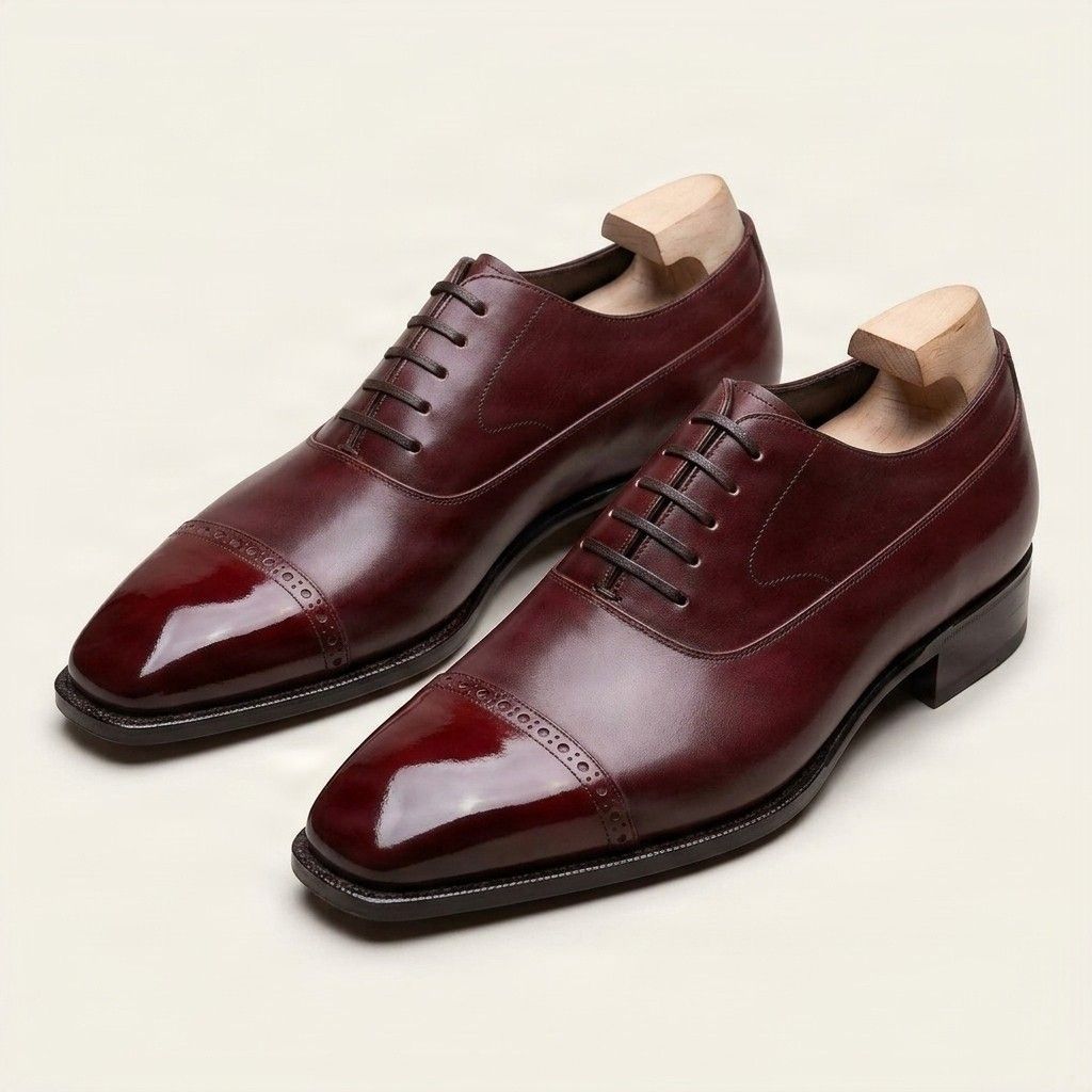 Burgundy leather oxford shoes cap toe