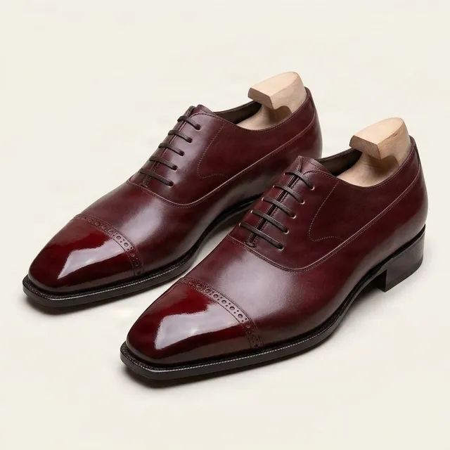 Burgundy leather oxford shoes cap toe