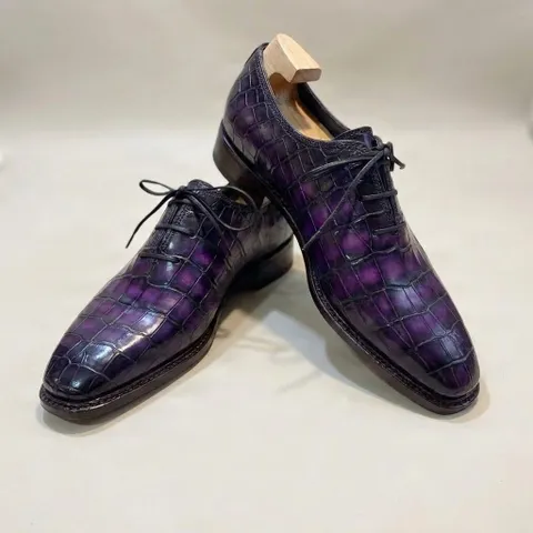 Purple alligator leather oxford shoes