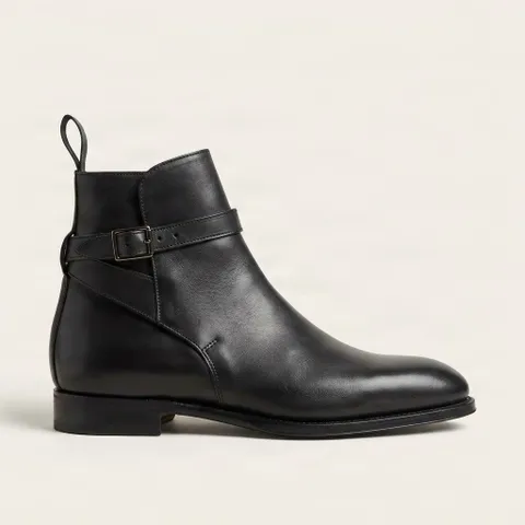 Black leather jodhpur boots buckle side