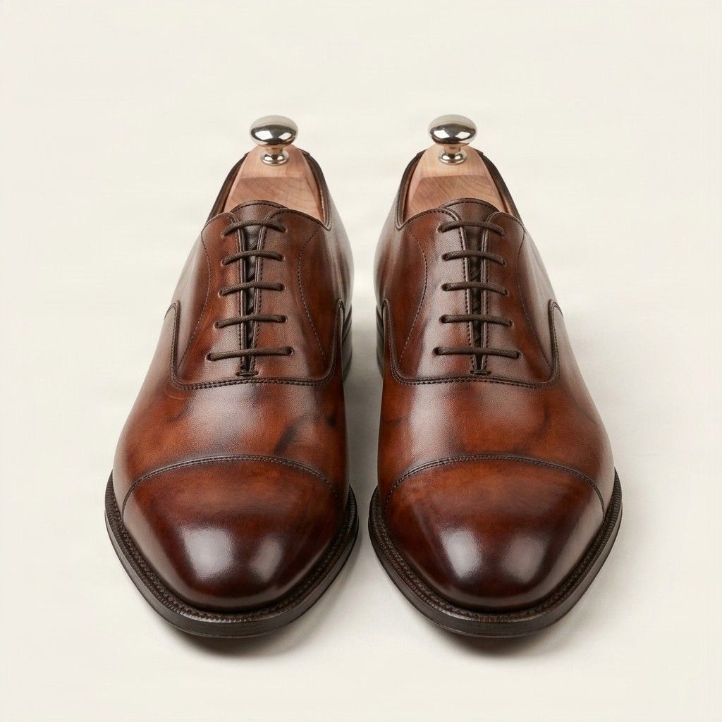 Brown leather oxford shoes cap toe closed