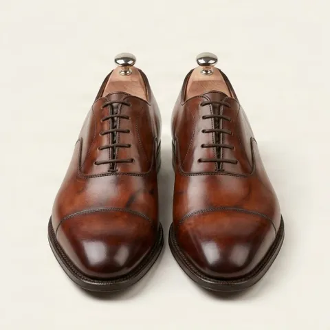 Brown leather oxford shoes cap toe closed