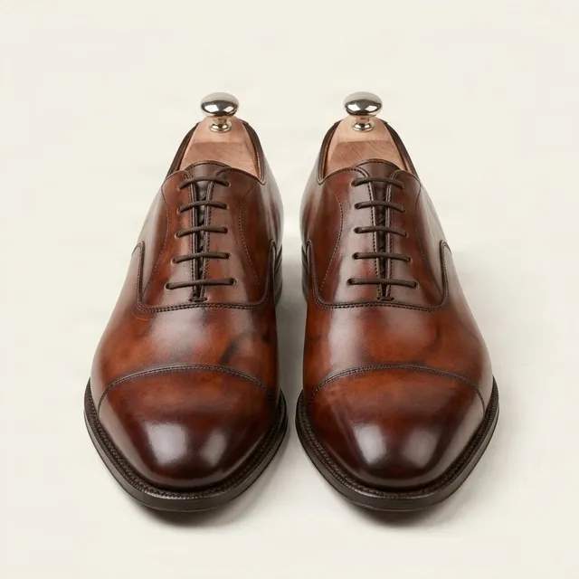 Brown leather oxford shoes cap toe closed
