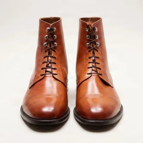 Brown leather dress lace up boots