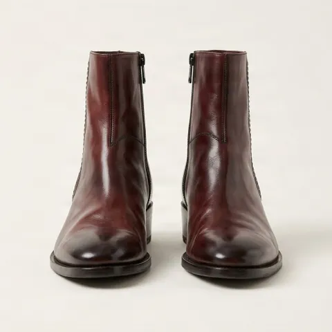 Burgundy leather chelsea boots pointed toe