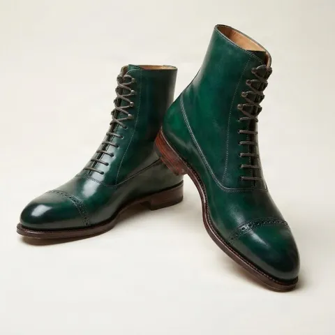 Green leather ankle dress boots