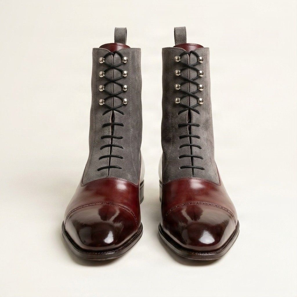 Burgundy and grey suede dress boots