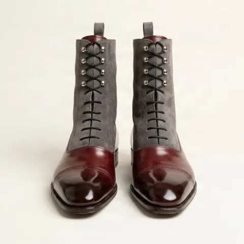 Burgundy and grey suede dress boots
