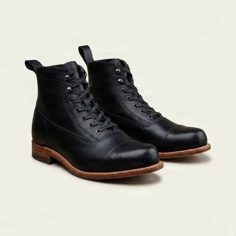 Black leather ankle boots cap toe
