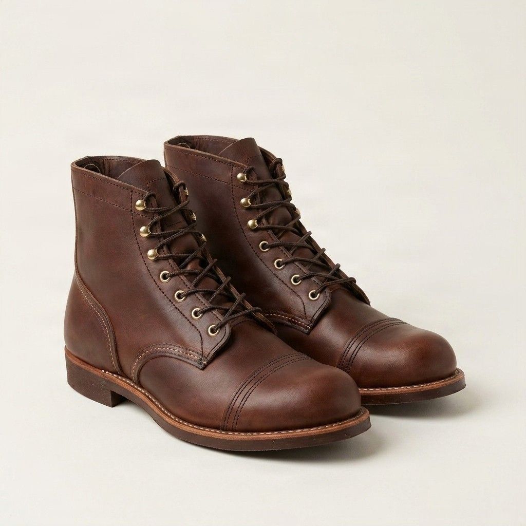 Brown leather ankle boots cap toe
