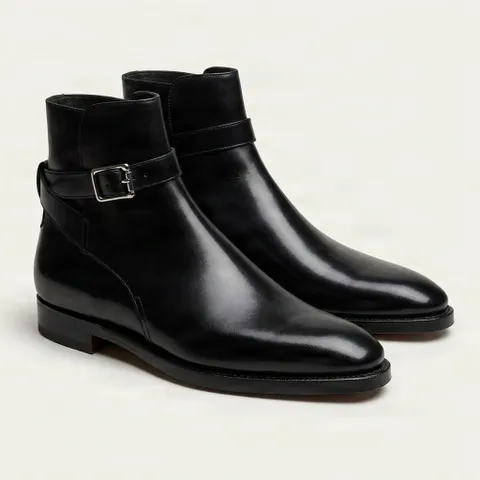 Black leather riding jodhpur boots