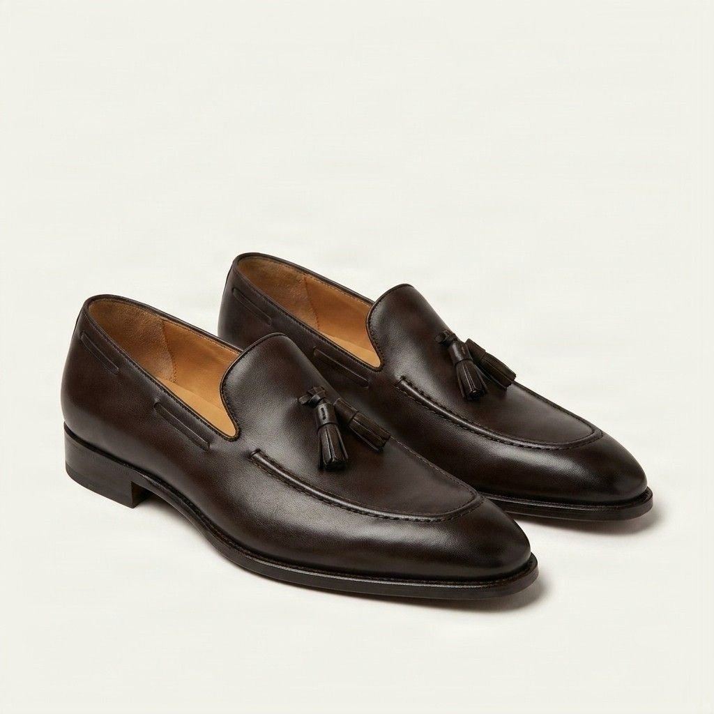 Dark brown leather tassel loafers