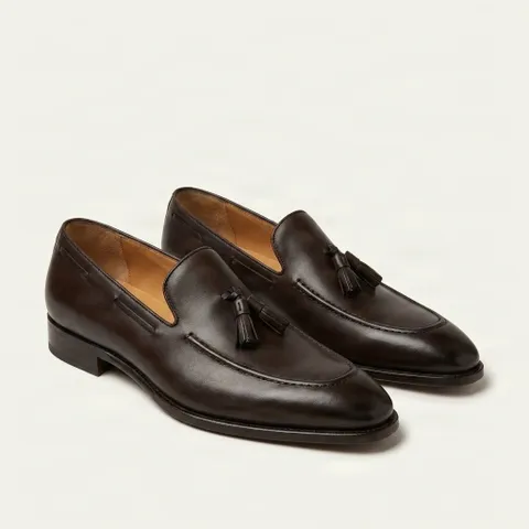 Dark brown leather tassel loafers