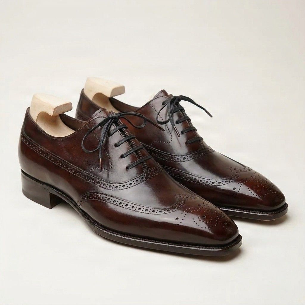 Brown leather oxford brogues wingtip shoes