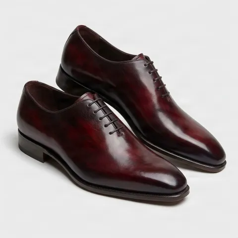 Burgundy leather wholecut oxfords
