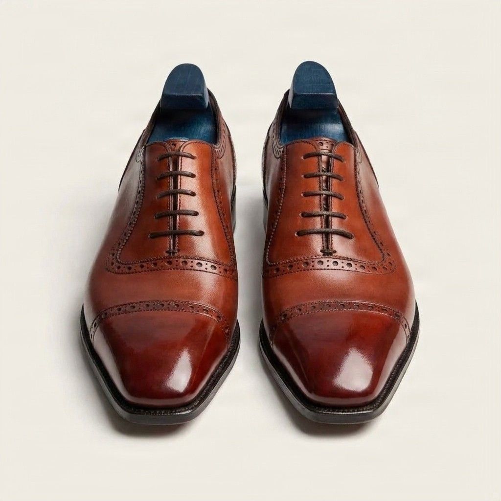 Cognac leather cap toe brogues
