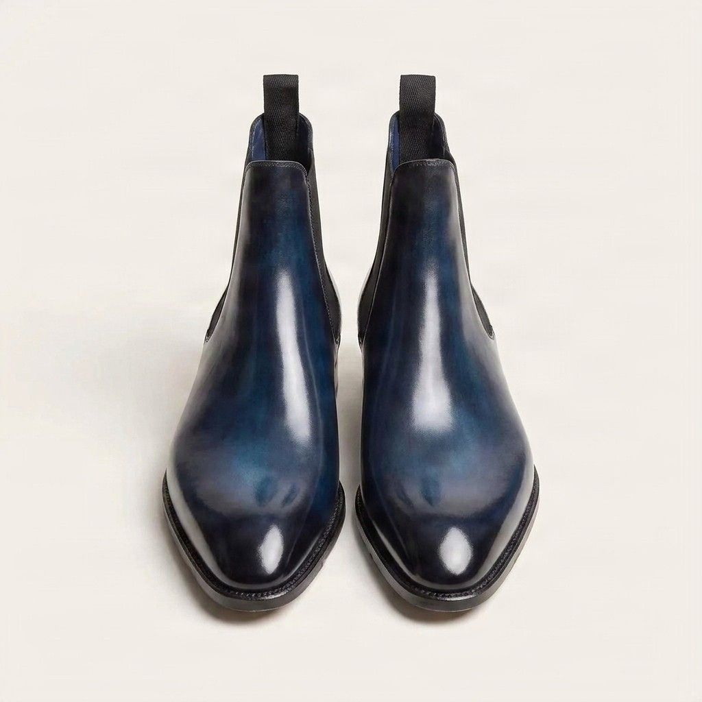 Navy leather chelsea boots