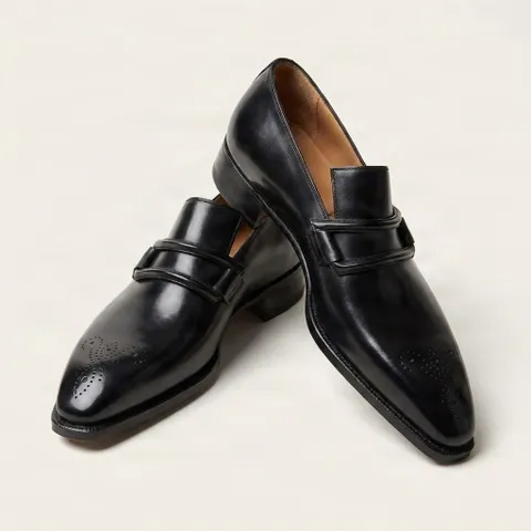 Black leather bit loafers