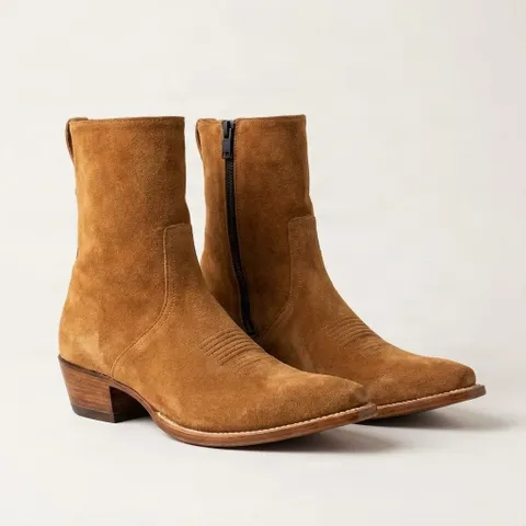 Tan suede cowboy boots