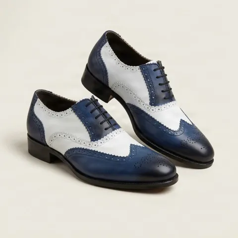 Navy and white leather brogues shoes