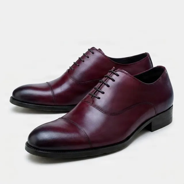Burgundy leather oxford shoes cap toe black