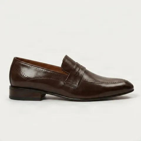 Brown leather penny loafers