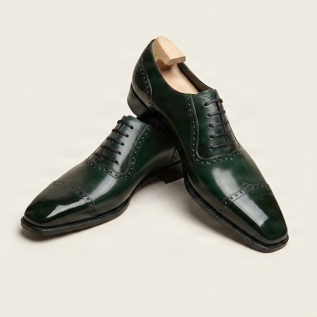 Green leather cap toe brogues