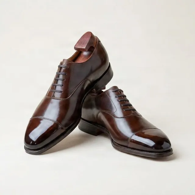 Brown leather oxford shoes cap toe plain