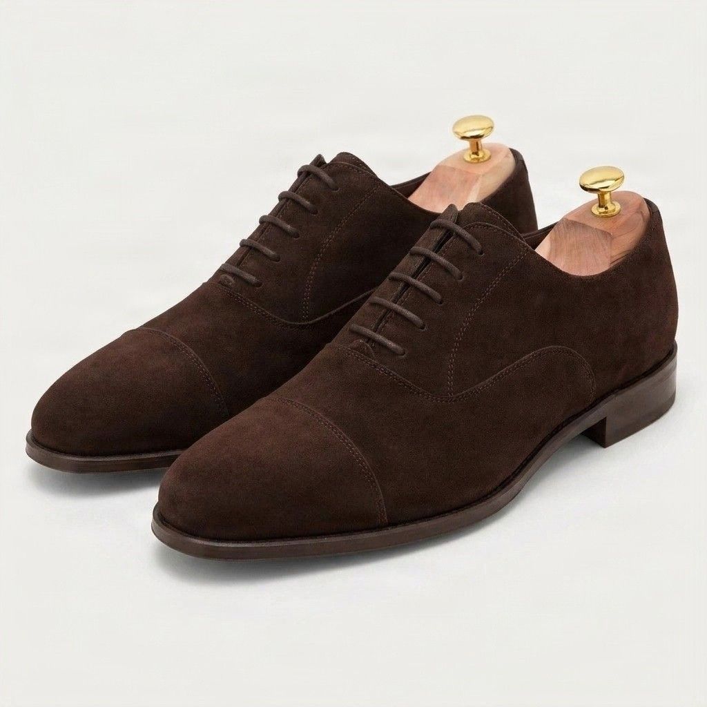 Brown suede derby shoes