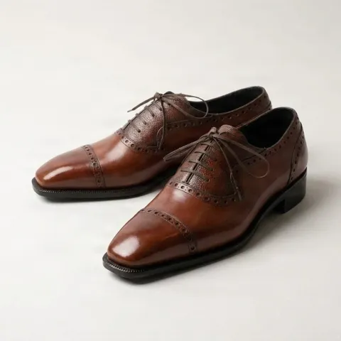 Brown leather oxford shoes cap toe brogues